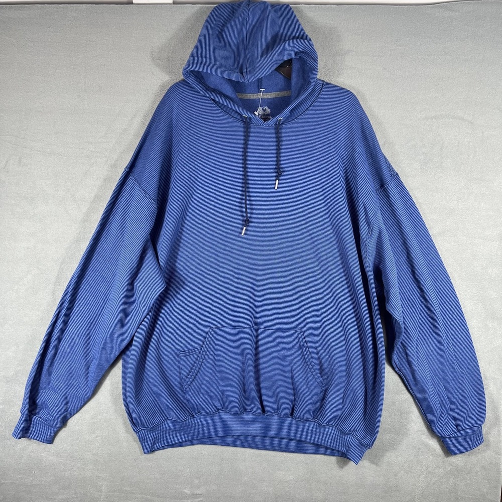Fruit of the Loom Men's 2XL Blue Striped Pullover Hoodie Sweatshirt Cotton Blend